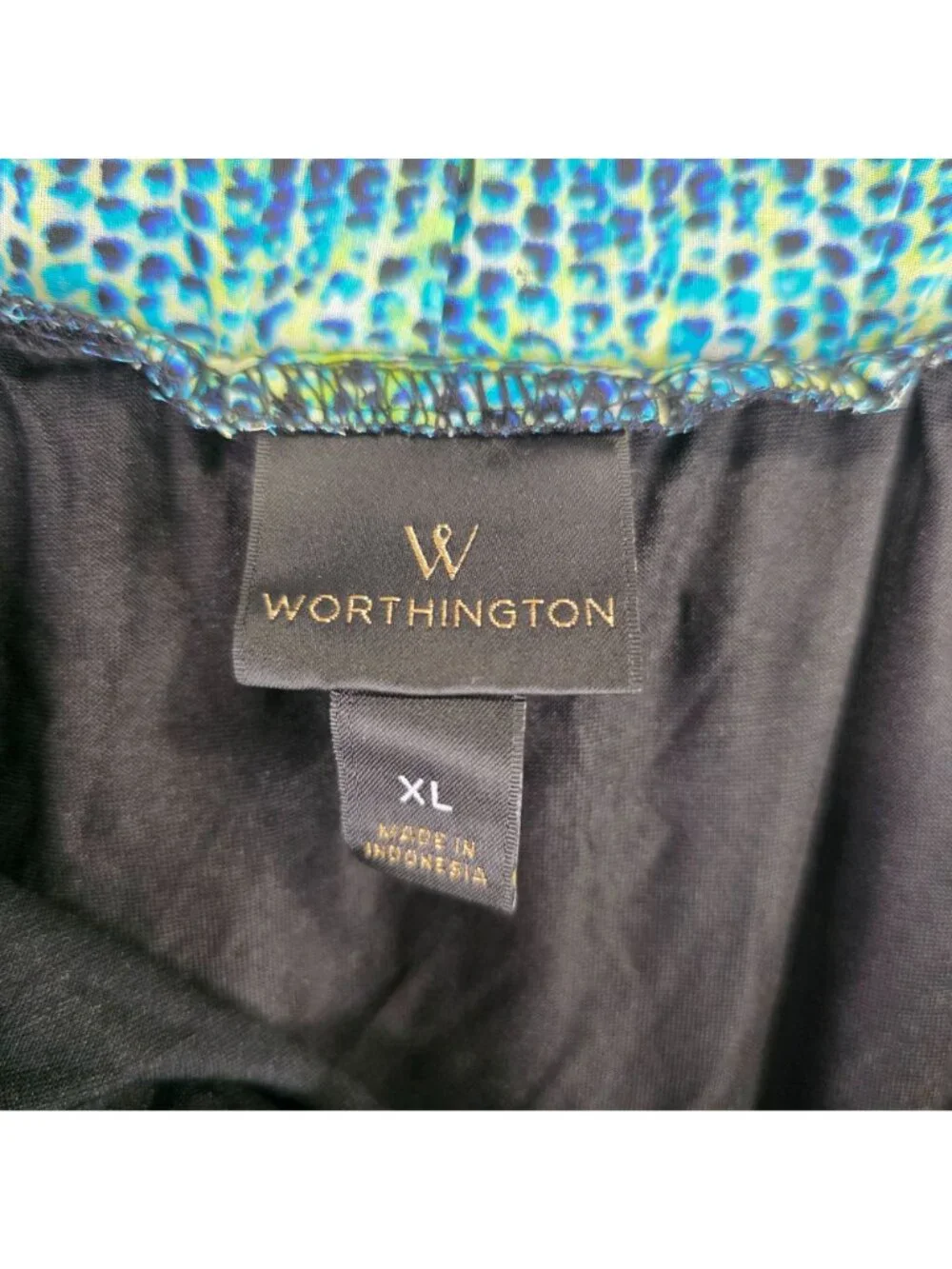 Womens Worthington Blue & Green Animal Print Maxi Skirt Elastic Waistband XL